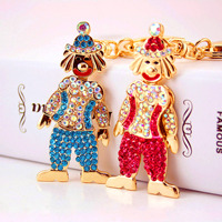 Porte-clés figurine de clown en strass, alliage doré, pour costume de carnaval, breloque de sac