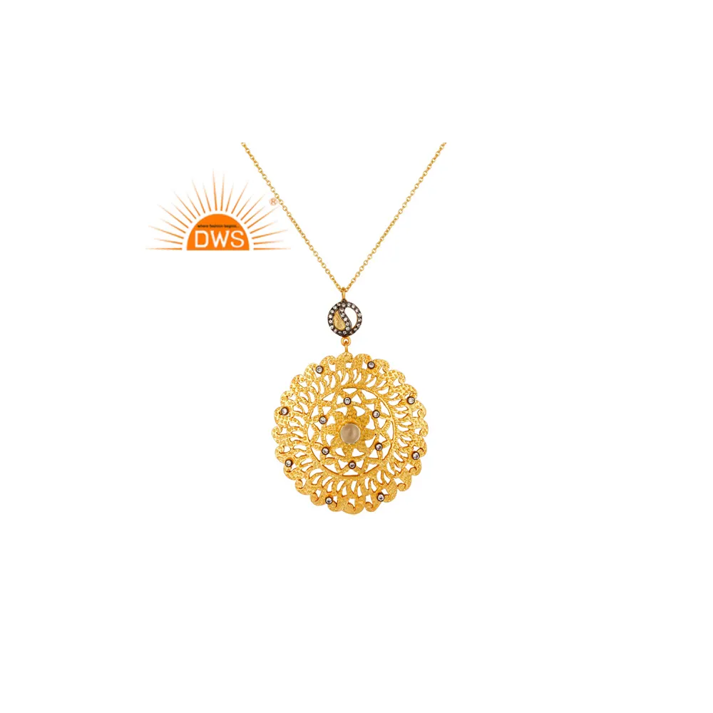 Mới nhất thiết kế 22K vàng mạ tinh thể tự nhiên và Cubic Zirconia đá quý mặt dây chuyền vòng cổ demi đồ trang sức mỹ nhà sản xuất