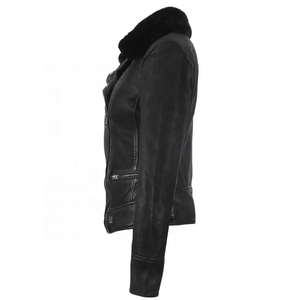 2025 OEM para mujer, chaqueta de motorista de cuero auténtico, chaqueta de oveja de cordero, chaqueta de cuero de motorista genuino de moda informal ODM - Product Image 4