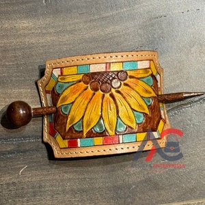 Barrettes à cheveux en cuir usiné à la main avec bâton en bois épingles à cheveux en cuir de vachette porte-queue de cheval accessoires pour femmes ensemble de cheveux pinces - Product Image 1