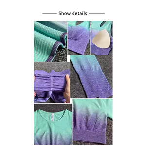 Conjunto de ropa de yoga OEM personalizada para mujer, manga larga y mallas elásticas de secado rápido, ropa de gimnasio para entrenamiento, 100% algodón - Product Image 2