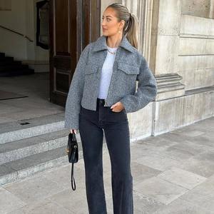 Veste universitaire pour femme HXAO, manteau d'hiver, vêtement d'extérieur en coton respirant, manches longues, uni, décontracté - Product Image 4