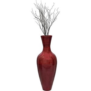 Jarrón de bambú hilado con cilindro minimalista moderno, decoraciones de flores brillantes de color rojo sólido, juego al por mayor, vidrio, cerámica, madera - Product Image 4