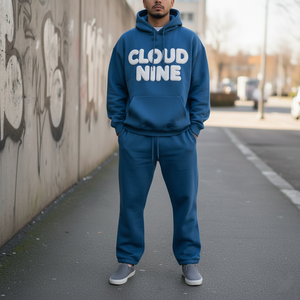 Conjunto de Sudadera con Capucha para Hombre, Estilo Deportivo, Azul Sólido, Lavado Ácido, Transpirable, Ecológico, de Algodón, Talla Grande, con Logotipo Personalizado, Servicio OEM, Nueva Tendencia - Product Image 1