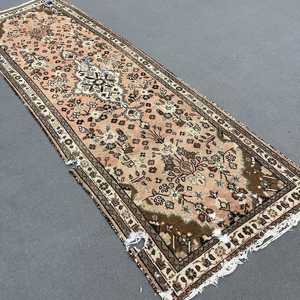 Turkish Vintage <b>Rug</b>, 3.1x9.8 ft <b>Rug</b>, Brown <b>Runner</b> Animal Print <b>Rug</b> - Product Image 2