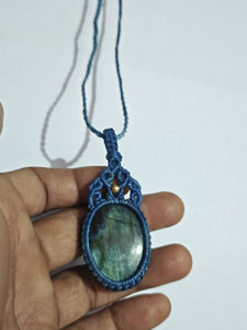 Collar de macramé hecho a mano, gemas de cuarzo rosa, 23X40mm, forma ovalada aproximada, ajuste de bisel de hilo de Color blanco para ropa de fiesta, San Valentín - Product Image 4