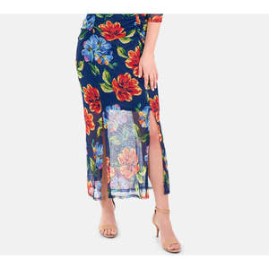 Abito lungo a tubino da donna NY Collection blu navy taglia XL, stampato con doppio spacco e vita naturale, realizzato in chiffon - Product Image 3