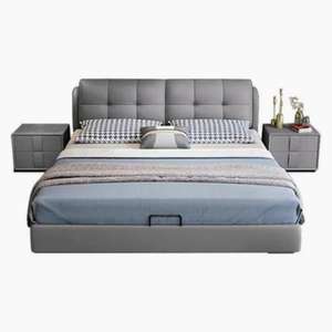 <span class=keywords><strong>Lit</strong></span> en cuir véritable italien minimaliste moderne de luxe avec rangement hydraulique, cadre en acier et bois, double, taille king, meubles de chambre à coucher - Product Image 4