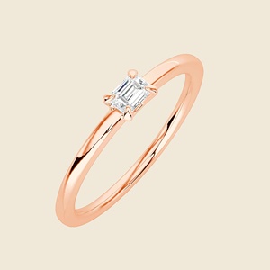 Trimmed 14K Solid Gold Petite Emerald Ring With 1 Emerald Cut Lab Grown Diamond 0.16 Carat F+-VS <b>Wedding</b> <b>Anniversary</b> Gift - Product Image 1