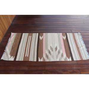 พรมคิลิมวินเทจขนาด 2.3x5.4 ฟุต สีน้ำตาล พรมขนสัตว์ตุรกีลายอิคัต - Product Image 3