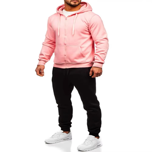 Ensemble de survêtements à fermeture éclair intégrale en polaire pour homme, joggers à capuche et cordon contrastés, vêtements de sport décontractés de plusieurs couleurs - Product Image 2