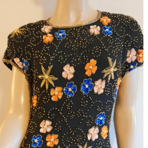 Elegante estilo Vintage estampado de cristal vestido de fiesta Formal té de longitud vaina media manga lentejuelas con cuentas patrón recto cóctel - Product Image 1