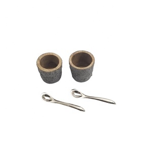 Ensemble de bols à mélanger en béton, petit bol en bois et cuillères en argent, avec plateau en bois, petit service créatif indien, vente en gros - Product Image 6