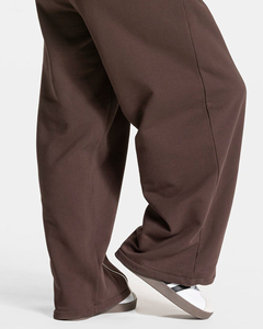 Pantalons de jogging surdimensionnés à jambes larges en molleton de coton avec passepoil, taille haute, cordon de serrage, respirants, pour femmes, étiquette privée personnalisée OEM - Product Image 6