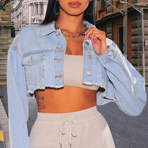 2025 conception personnalisée mince à manches longues bleu Denim veste pour les femmes vente chaude nouveau Style OEM avec coton matériau de remplissage - Product Image 2