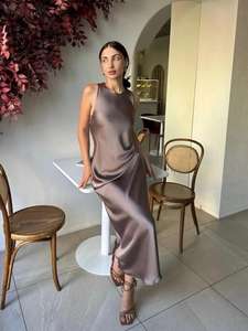 ชุดเดรสผ้าไหมแท้สำหรับเพื่อนเจ้าสาวชุดเดรสยาวถึงพื้นหลังผ่าลึกแบบลำลองคอวีลึกสำหรับงานปาร์ตี้ - Product Image 3