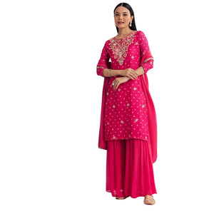 Venta al por mayor blanco Chinon Cutdana Kurta Sharara con Moti trabajo Dupatta para boda fiesta desgaste recepción festiva y pedidos personalizados - Product Image 2