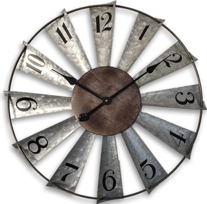 Reloj de pared de molino de viento de granja rústica, nuevo reloj redondo Industrial Vintage de Metal galvanizado, acento decorativo silencioso para vivir - Product Image 1