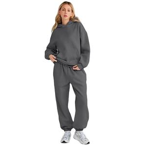 Custom Logo Unisex Slim Fit Breathable Winter <b>Fleece</b> Plus Size Casual Solid Hoodie and <b>Jogger</b> Tracksuit for <b>Women</b> - Product Image 5