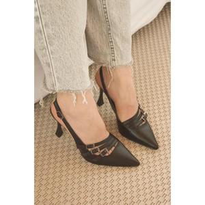 Tacchi alti donna Linda pelle nera a tre fibbia - Product Image 3