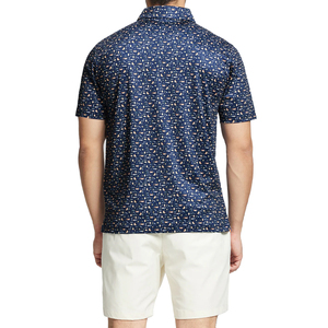 Nouveau polo pour homme en tissu tissé respirant, bleu foncé imprimé, à manches courtes, style décontracté chic, vente en gros - Product Image 5