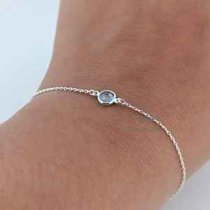 Handmade 925 Sterling <b>Silver</b> Aquamarine <b>Bracelet</b> Adjustable Dainty Natural Gemstone Birthstone Jewelry Fashion <b>Beaded</b> <b>Bracelet</b> - Product Image 5