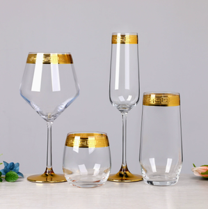 Verres à vin ronds avec pied, style clé grecque, bord doré électroplaqué, cristal, rétro, cadeau de mariage, compatibles lave-vaisselle, vente en gros - Product Image 2
