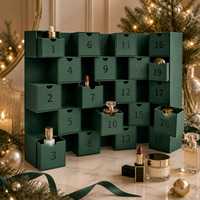 Boîte cadeau personnalisée à 20 tiroirs numérotés vert foncé pour les fêtes