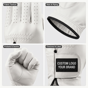 Premium Men's Full Finger Cabretta Leather <b>Golf</b> Gloves Custom Logo Strap Breathable White All-Season Golfing Gear OEM Sialkot - Product Image 4