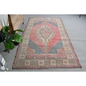 Tapis turc vintage grande surface 4.6x7.8 pieds classique rouge beige motif abstrait laine matériel 10mm Latex pour couloir chambre - Product Image 4