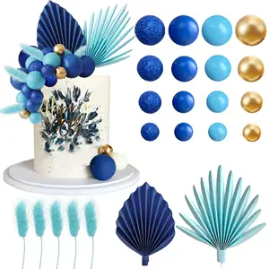 38 PCS Round Balls Cake Toppers Palm Leaves Cake Decorations For Birthday Wedding Baby Shower Party Supplies