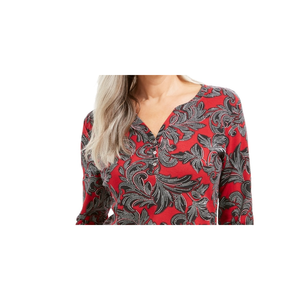 Top Henley rosso da donna di Karen Scott, taglia piccola, con decorazioni a pois, top per il tempo libero - Product Image 2