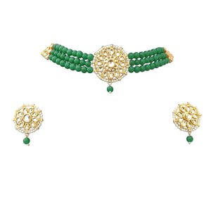 Bridal Choker <b>Necklace</b> <b>Earring</b> <b>Set</b> Brass Kundan Jewelry Handcrafted Trendy Geometric Ethnic Wedding Engagement Anniversary Party - Product Image 3