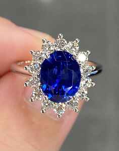 Gia แหวนไพลินศรีลังกาสีฟ้า4.5 CTW NATURAL VVS แพลทินัมทรงวงรีตัดรัศมีเครื่องประดับสำหรับการหมั้นหมาย - Product Image 5