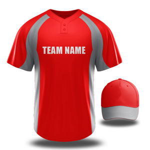 Gris Rouge BASEBALL 2 Boutons Col V Jersey Design Autocollant Transfert de Chaleur Logo de l'Équipe Imprimer sur Maillot de Baseball Deux en Un Ensemble de Baseball - Product Image 1