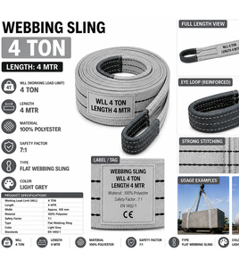 Sangle sans fin en polyester gris Provina, capacité 4 tonnes, facteur de sécurité 7:1, dimensions réglables et personnalisables, OEM/ODM Binh Duong - Product Image 2