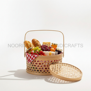 Panier de pique-nique rond en bambou durable avec un style simple Conteneur de rangement tissé à la main pour le transport de nourriture en plein air Exportateur en gros - Product Image 1