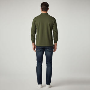 Camisa Clásica Verde Oliva de Manga Corta, Transpirable, 100% Algodón de Alta Calidad, Tejido Piqué, Estilo Casual Elegante para Otoño e Invierno - Product Image 2