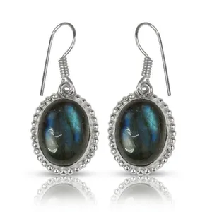 Pendientes de Cristal Ovalados de Labradorita Natural para Mujer, Protección Intuitiva, Energía Positiva - Product Image 1