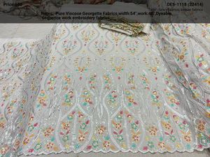 Pure Viscose Georgette Fabrics Embroidered Knitted Work Dyeable for <b>Wedding</b> Sherwani Kurta Lahenga Kurti Garments for Girls - Product Image 2