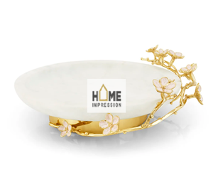 Bandeja decorativa blanca de lujo con Base dorada, vajilla de lujo, color Coral y dorado - Product Image 1