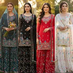 Top Quality Anarkali Sharara with Dupatta New Designer Sharara Suit With Embroidery Sequence Work Sharara Suit - Product Image 6