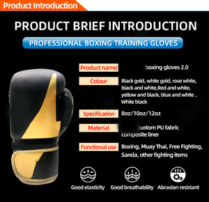 Gants de boxe en cuir PU de haute qualité OEM, logo personnalisé, entraînement professionnel, gants de frappe MMA gagnants, extensibles, pour hommes - Product Image 2