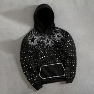 Sweat à capuche zippé pour homme, imprimé personnalisé, avec strass et pierres brillantes de luxe, coupe oversize, effet délavé, style streetwear vintage, collection automne - Product Image 1
