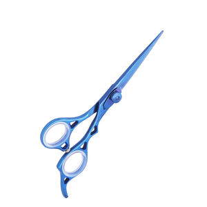 กรรไกรตัดผมคุณภาพสูง สีน้ำเงินเคลือบ พร้อมสกรูปรับระดับและวงแหวนยาง - Product Image 2