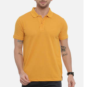 Camiseta Polo Premium de Estilo Urbano para Hombre |   Camiseta de Tela Piqué Color Ámbar Mostaza Sólido, Transpirable, Ligera, Estilo Casual Urbano - Product Image 1