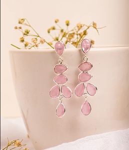 Calcédoine rose poire cabine pierres précieuses boucle d'oreille en argent Sterling 925 boucle d'oreille à la mode à la mode boucle d'oreille pour la fête de cadeau de mariage pour les femmes - Product Image 4