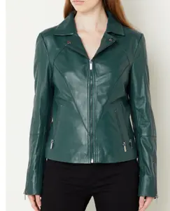 새로운 패션 핫 세일 진한 녹색 여성 짧은 스타일 양 가죽 도매 가격 가죽 자켓 숙녀 씻어 양 파시