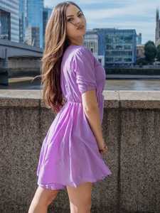 มินิเดรสสั้นเข้ารูปสีลาเวนเดอร์สีล้วนสำหรับผู้หญิงเดรสแม็กซี่ลำลองฤดูร้อน - Product Image 2