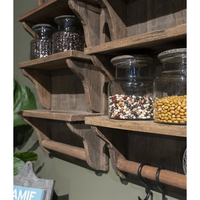 Étagère murale Art Déco droite en bois vieilli 80x40x16cm avec crochets, capacité de charge 15kg, élégante pour Pâques et anniversaires